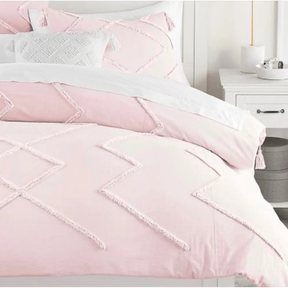 Pottery Barn Teen Ashlyn Tufted Duvet Cover Twin Pale‎ Blush Organic Cotton NEW